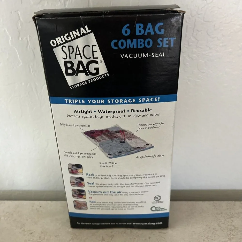Space Bag Combo Set of 6 Vacuum Storage Bags 2 L 2 M 1 XL 1 Travel Compression